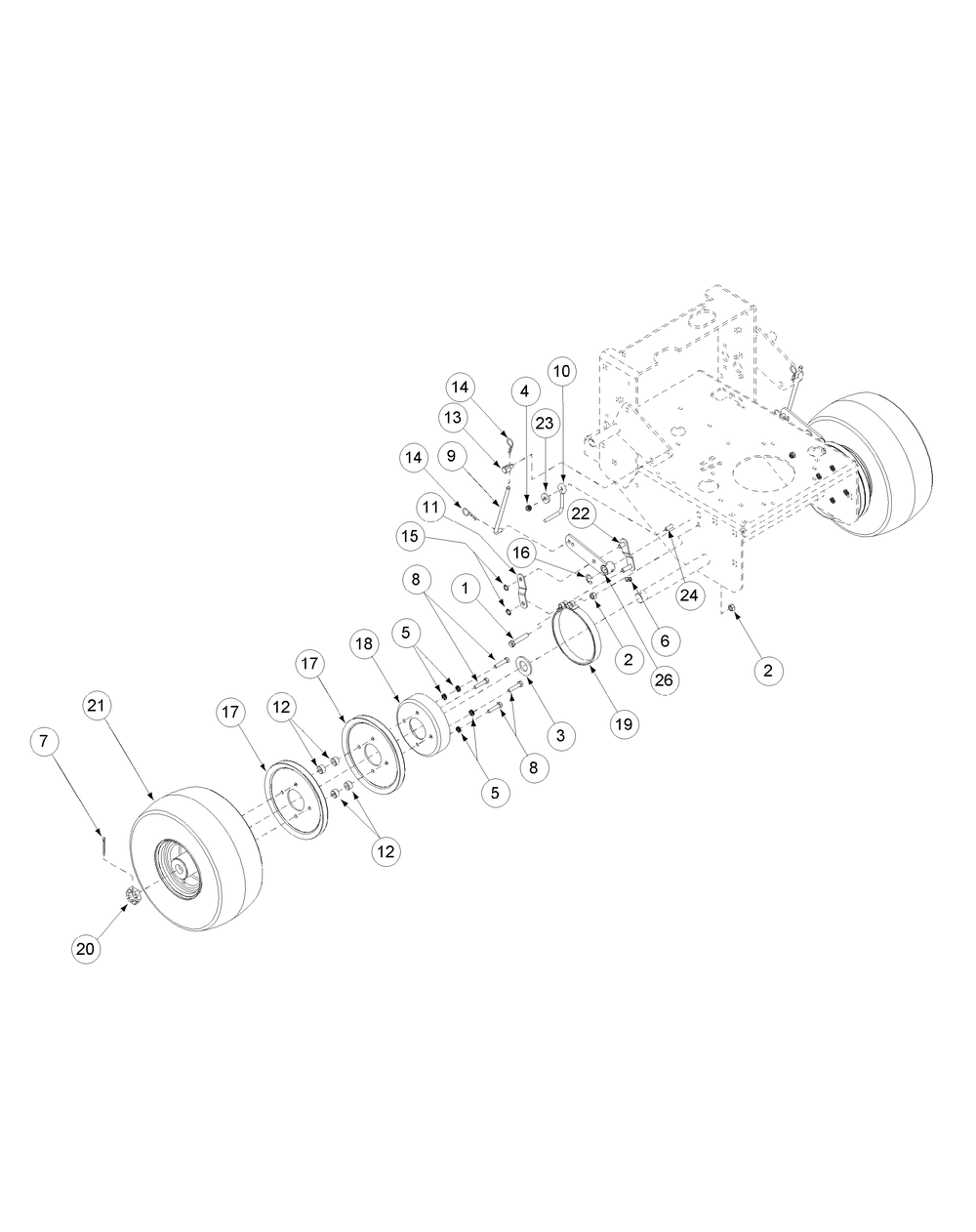 Brake Assembly Narrow Track Diagram and Parts List for G1332 55AI5GMQ050-WAM Cub Cadet Lawn Mower